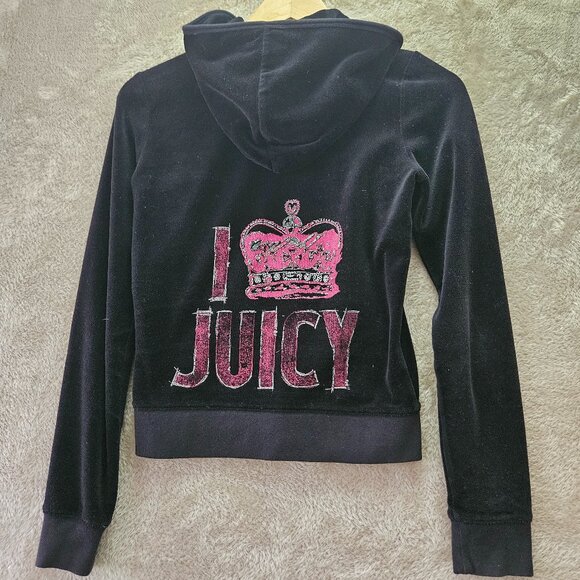 Juicy Couture Tops - Juicy Couture Spellout Big Bling Velour Glitter Hoodie Zip-up Jacket Size M